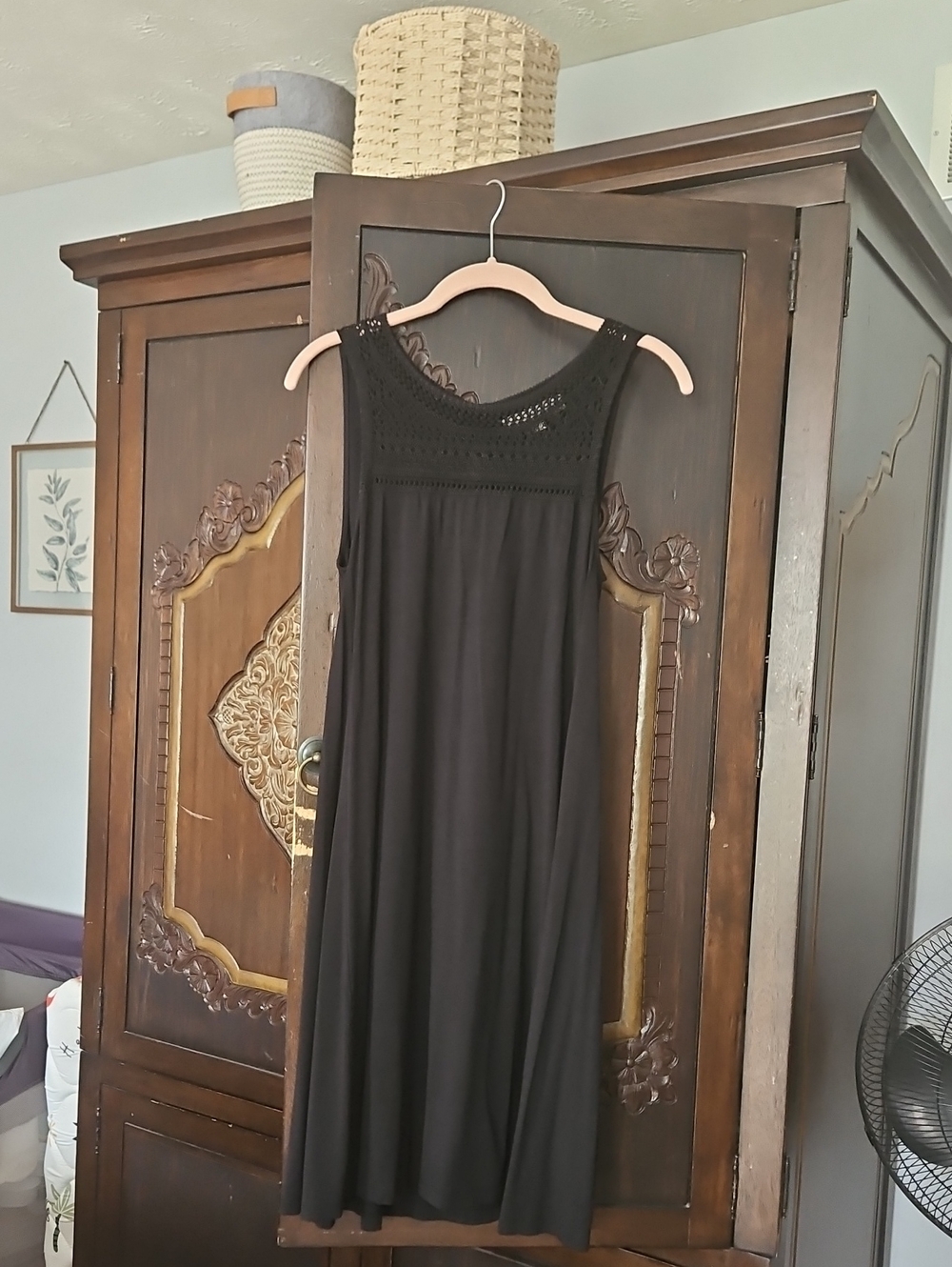 LOFT Black Crochet Yoke Maxi Dress